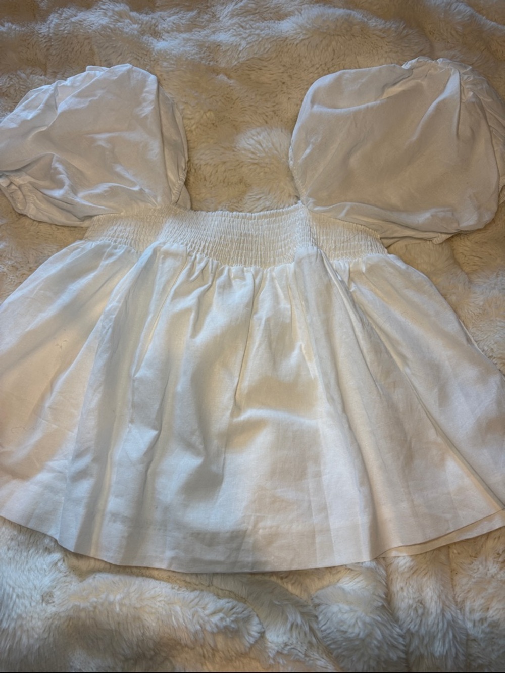 English Factory Smocked Puff-Sleeve Top